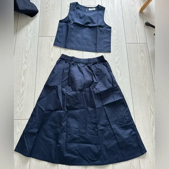 Navy Two-Piece Skirt and Crop Top Set - Picture 1 of 12